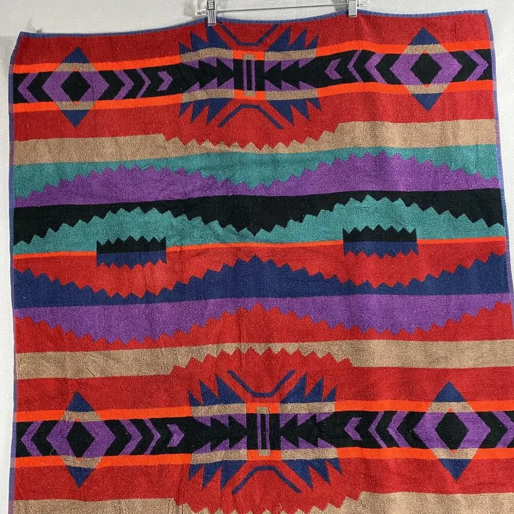 Vintage Royal Terry Beach Towel Aztec Southwestern Indian 39x64